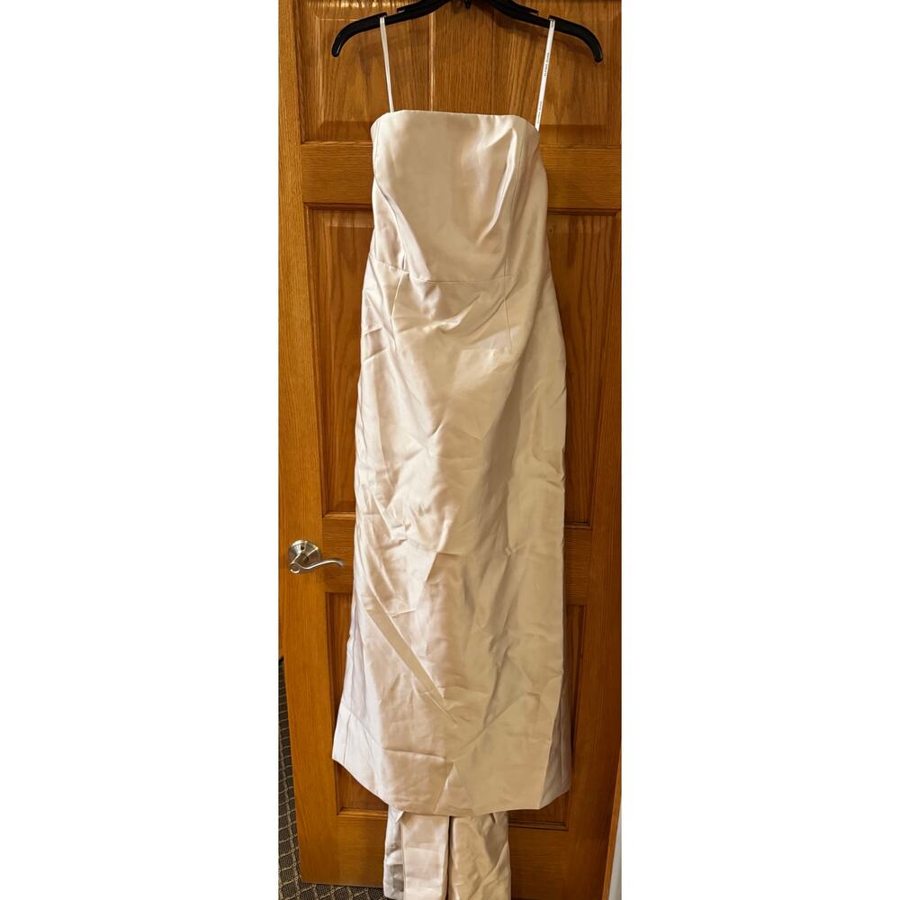 Alfred Sung Champagne Strapless Satin Twill Column Gown size 16 #D876 - Picture 5 of 8